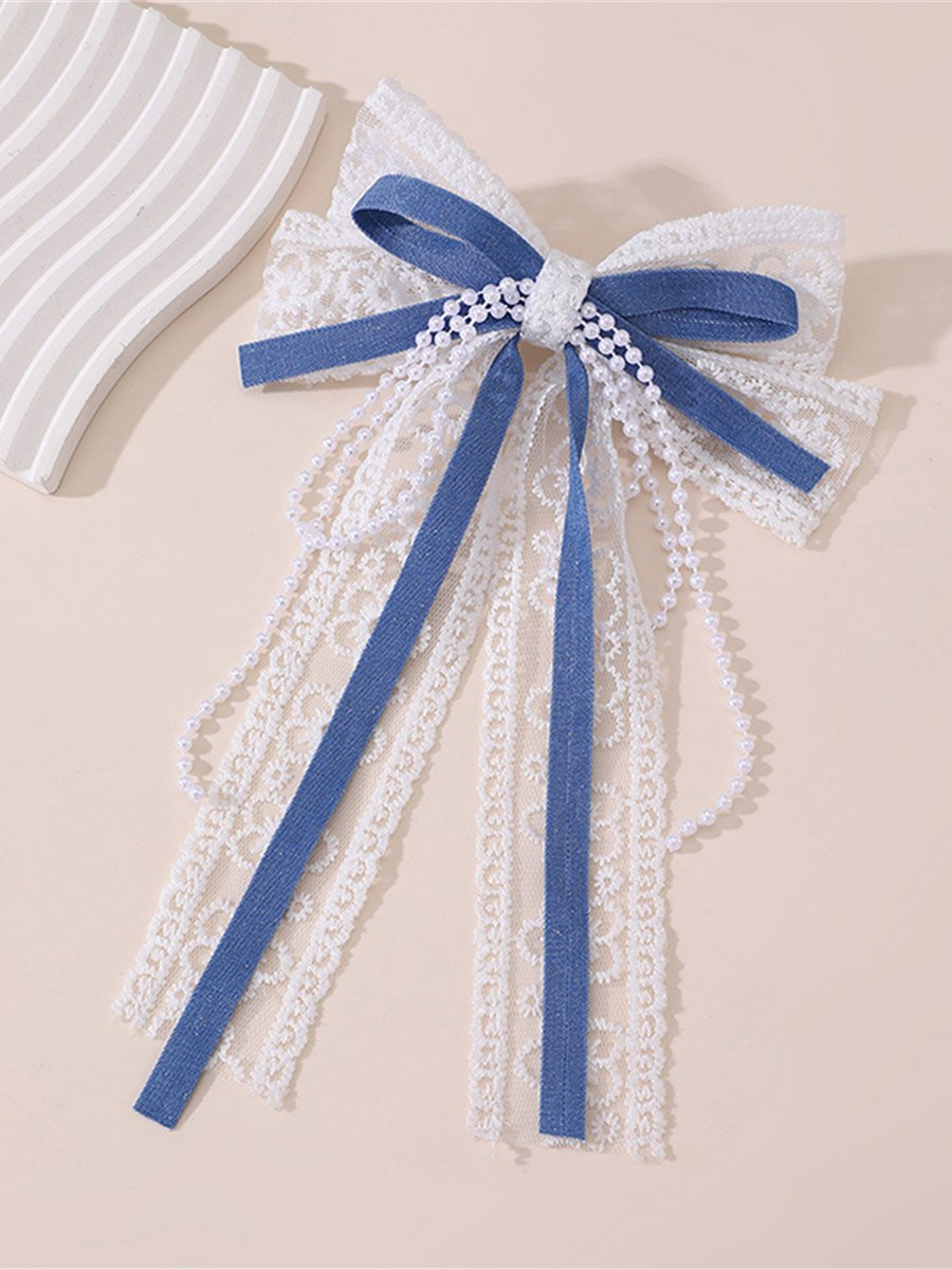 Blue Lace Bow Hair Clip