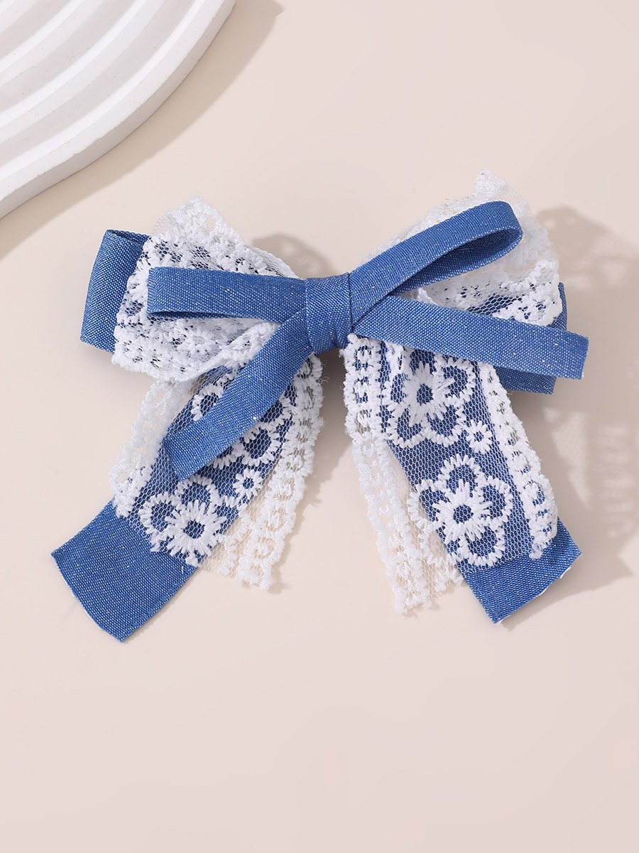 Blue Lace Bow Hair Clip