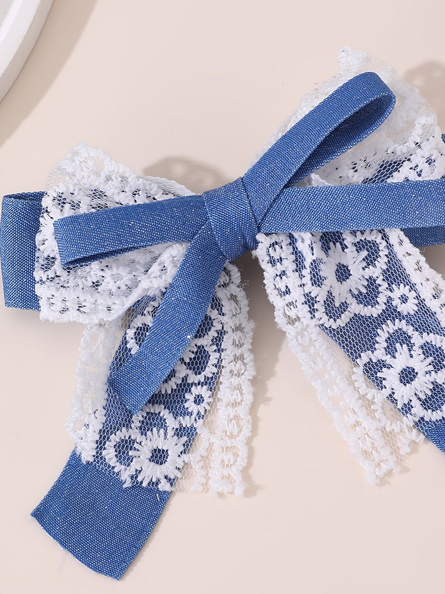 Blue Lace Bow Hair Clip