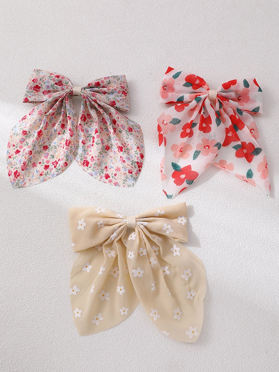 Pack of 3 - Floral Print Bow Hair Clips