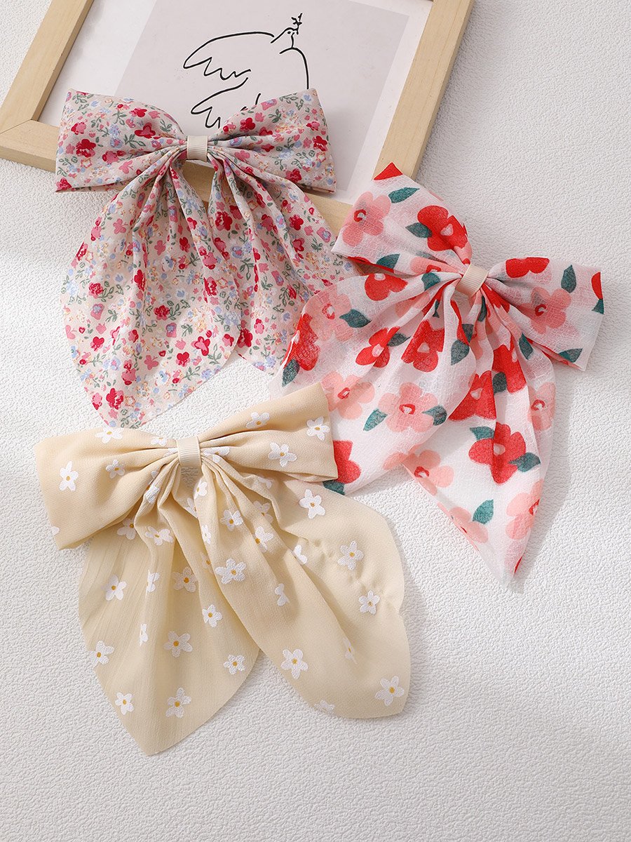 Pack of 3 - Floral Print Bow Hair Clips