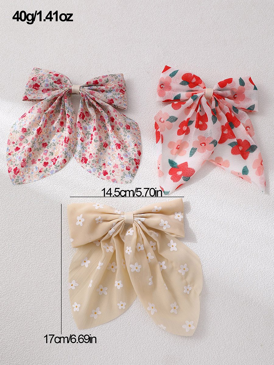 Pack of 3 - Floral Print Bow Hair Clips