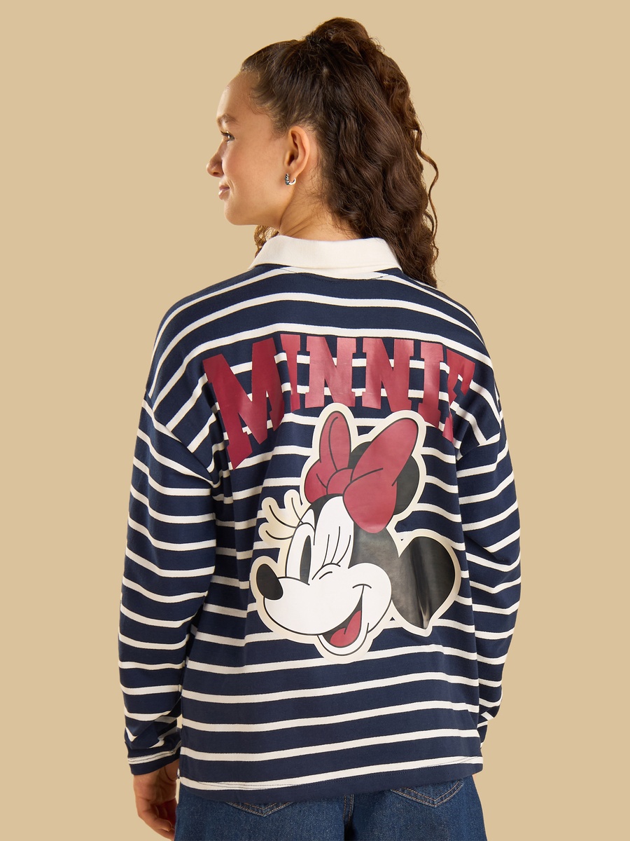 Minnie Mouse Print Oversized Cotton Polo T-Shirt