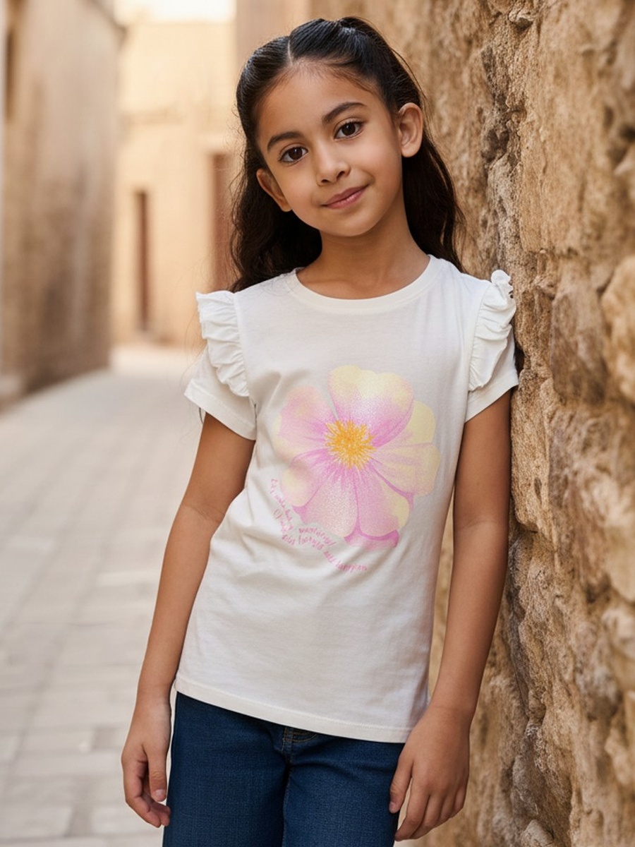 Floral Print T-Shirt with Ruffles