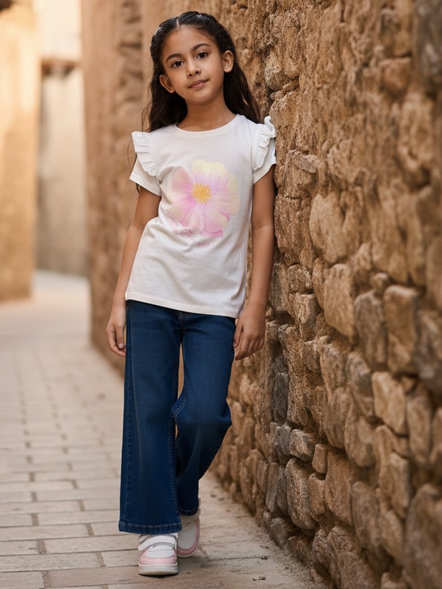 Floral Print T-Shirt with Ruffles