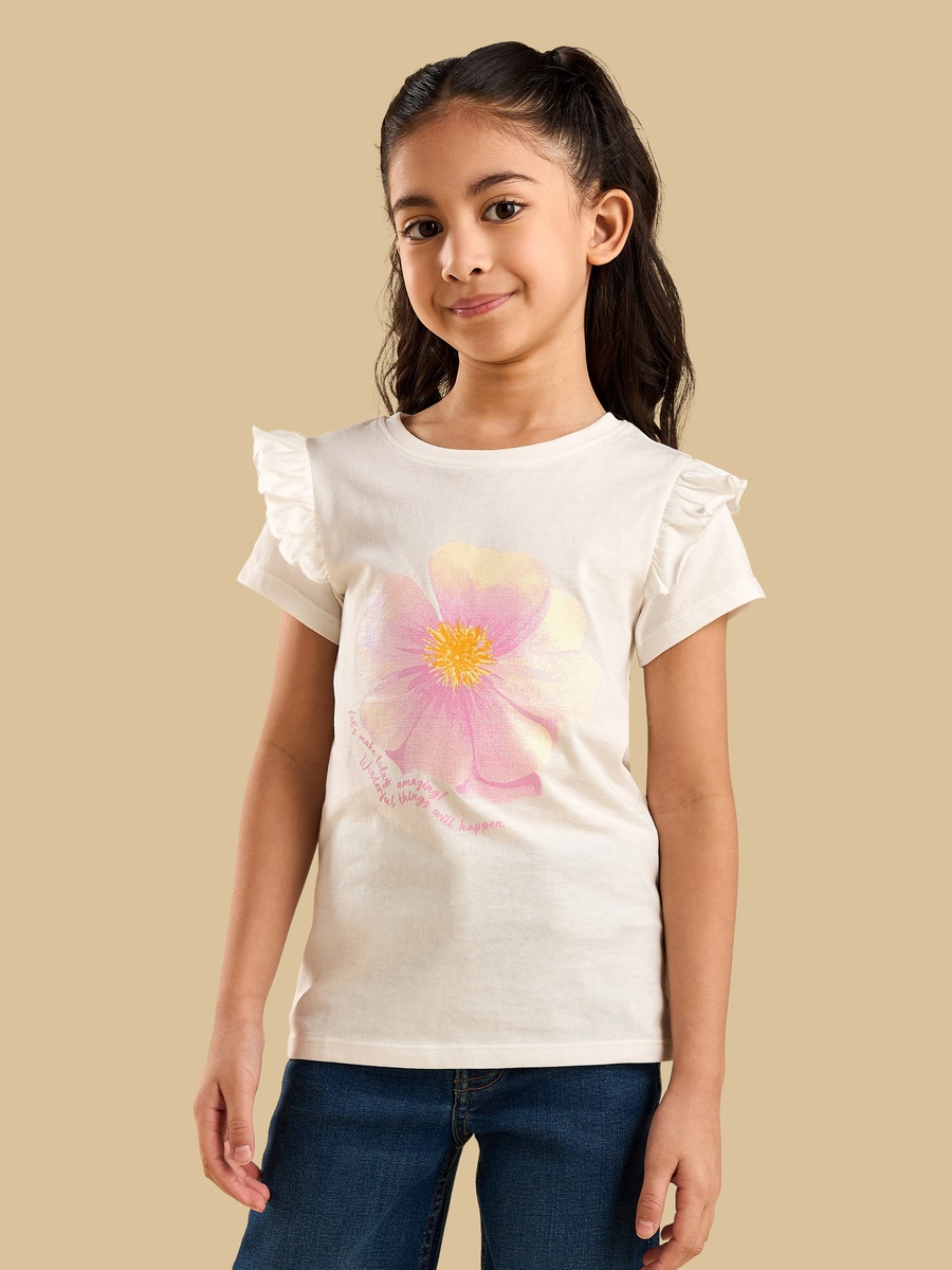 Floral Print T-Shirt with Ruffles