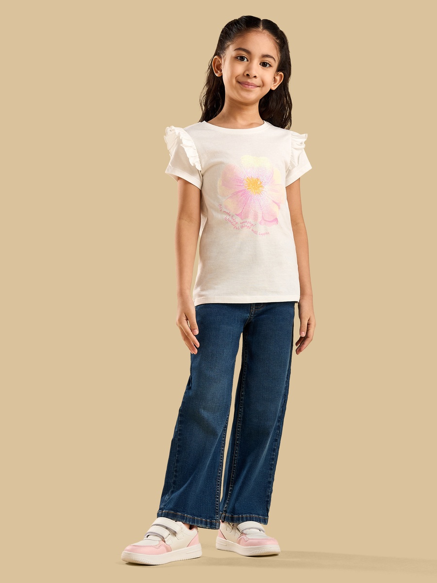 Floral Print T-Shirt with Ruffles
