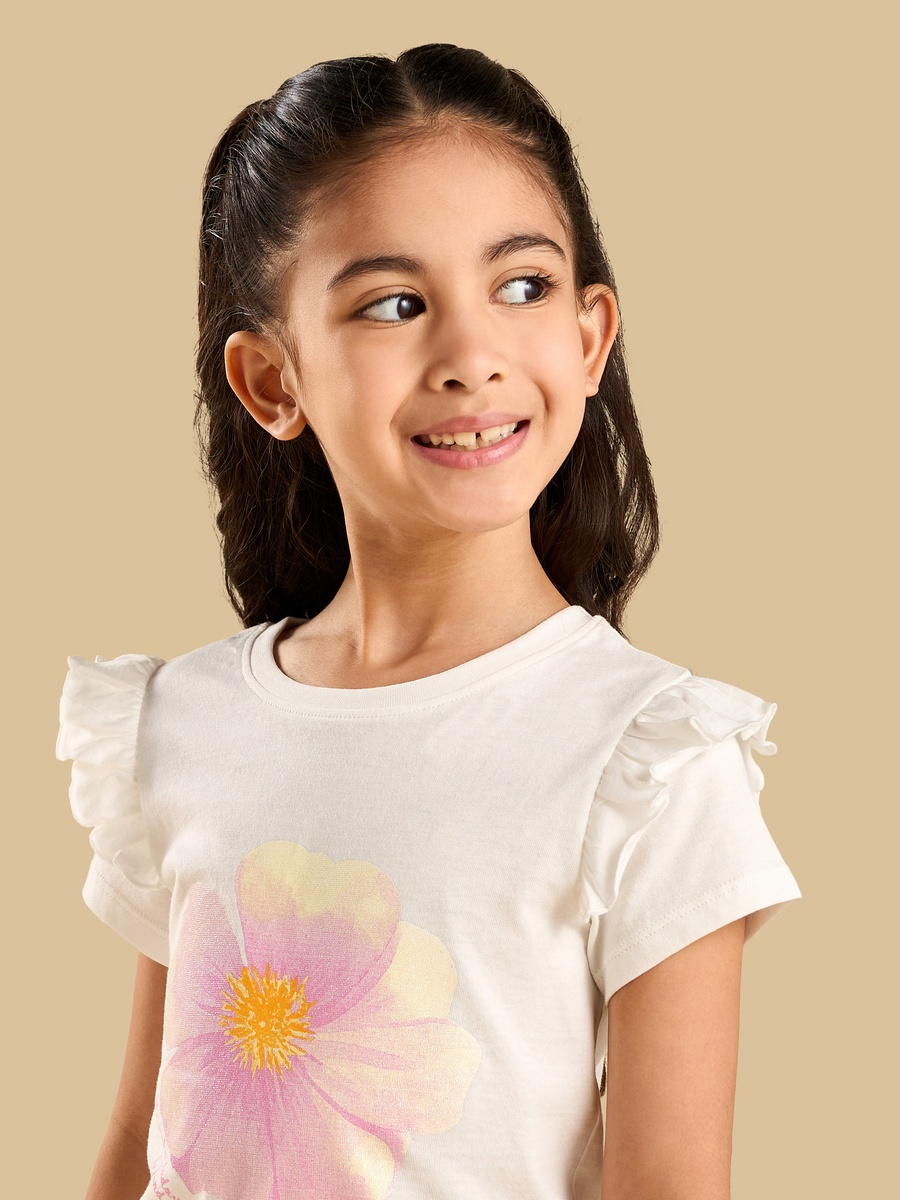 Floral Print T-Shirt with Ruffles