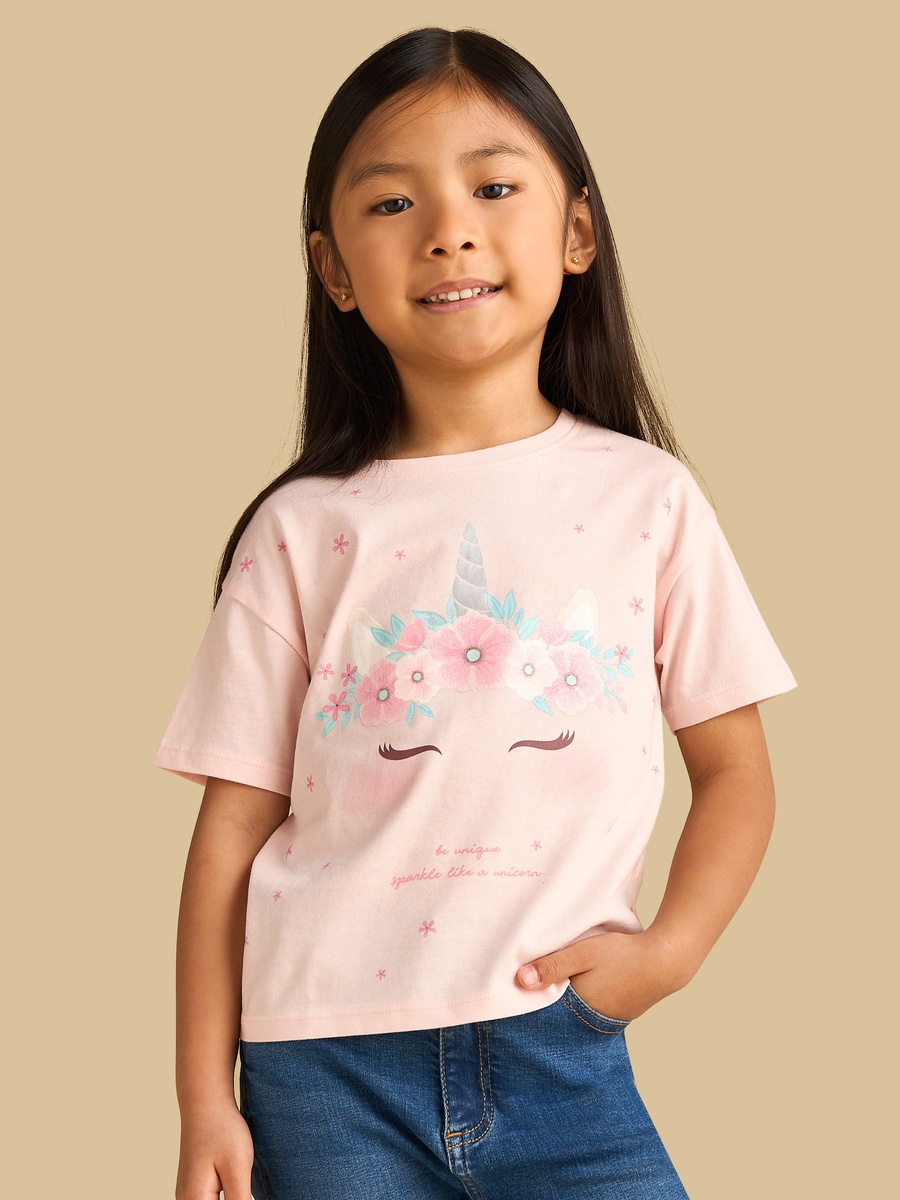 Unicorn Print Cotton Boxy T-Shirt