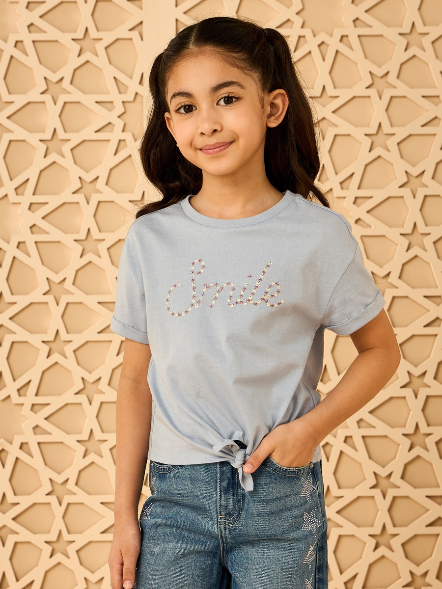 Smile Embroidered Cotton Top