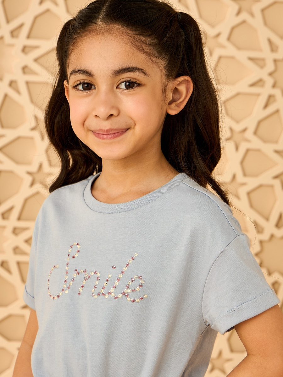 Smile Embroidered Cotton Top