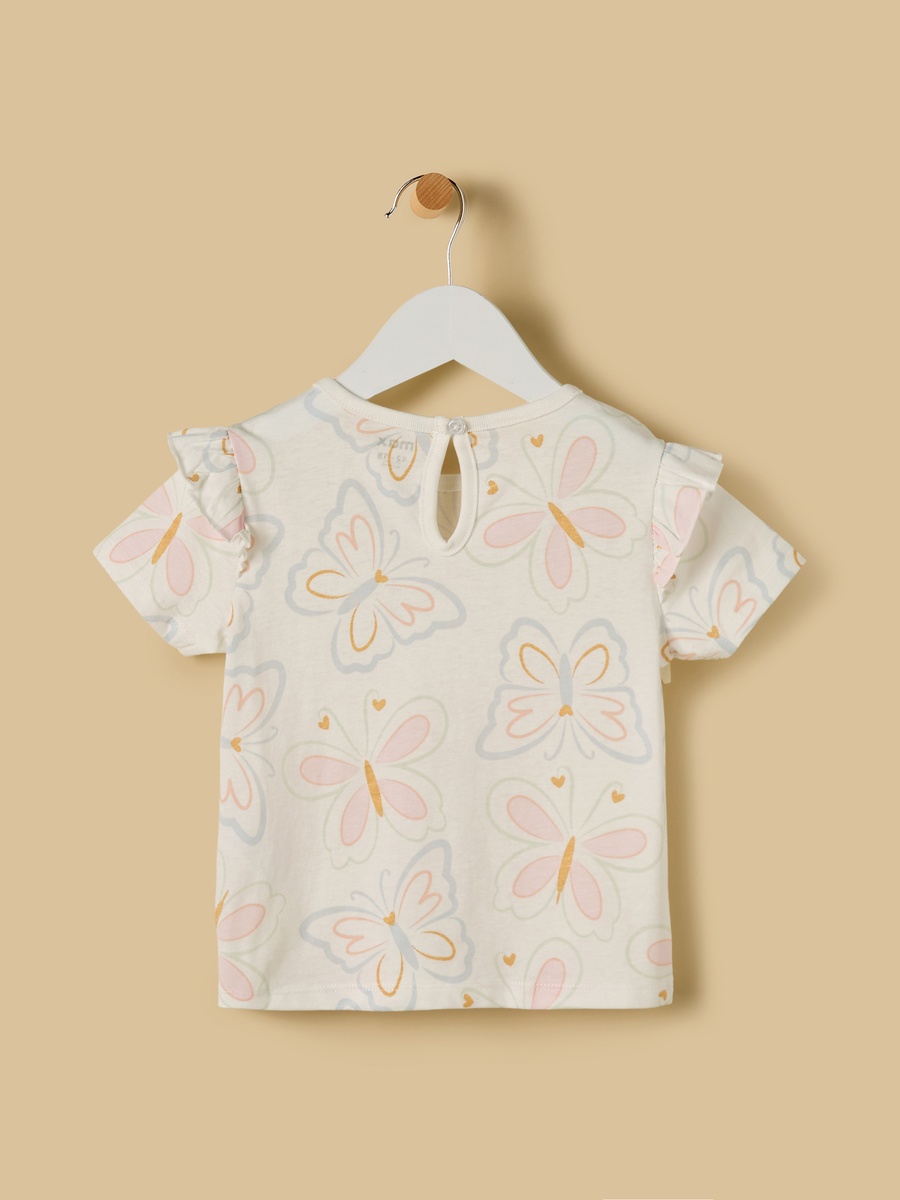 Butterfly Print Cotton Top with Ruffles