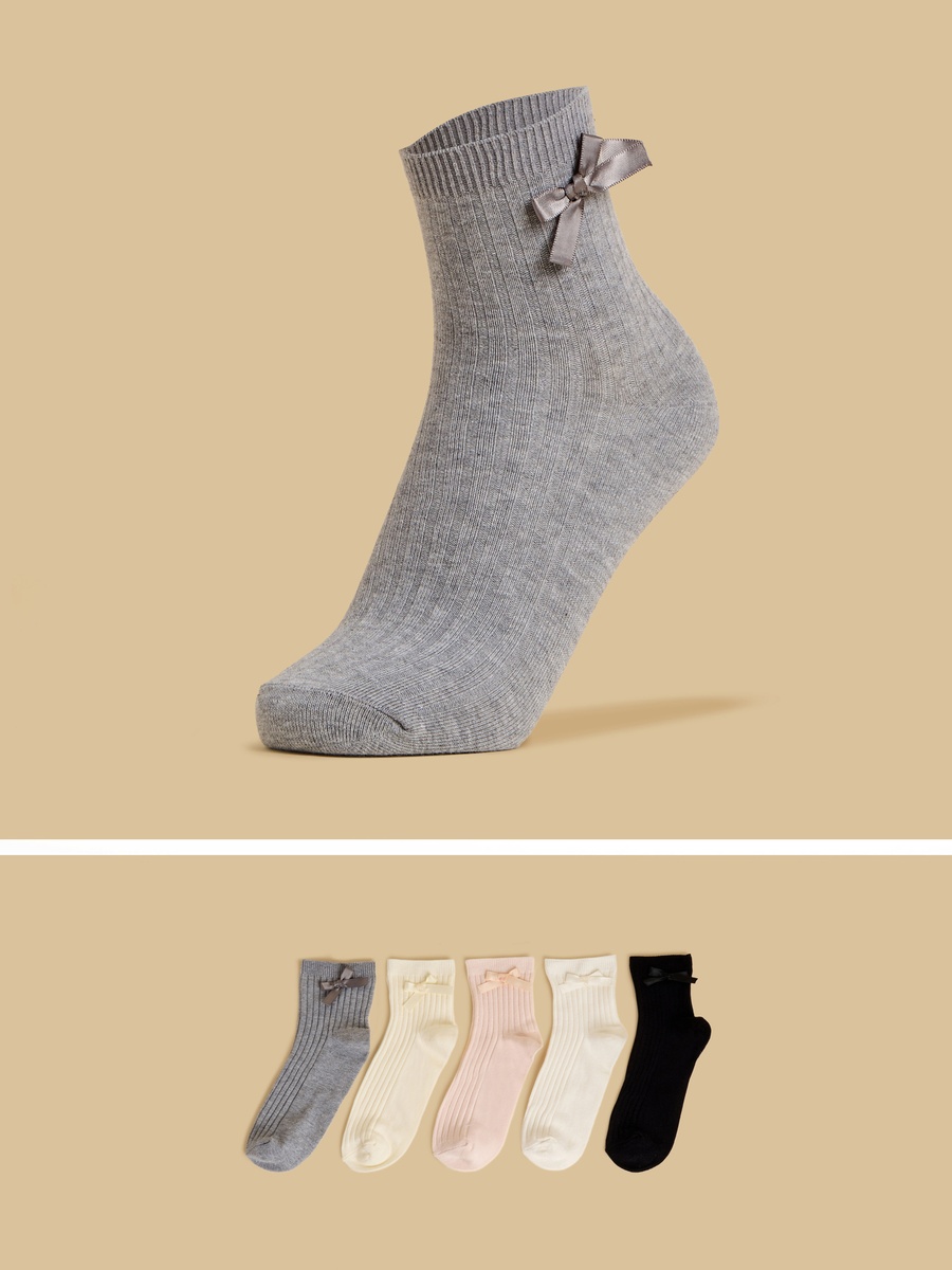 Pack of 5 - Ribbed Bow Accent Socks