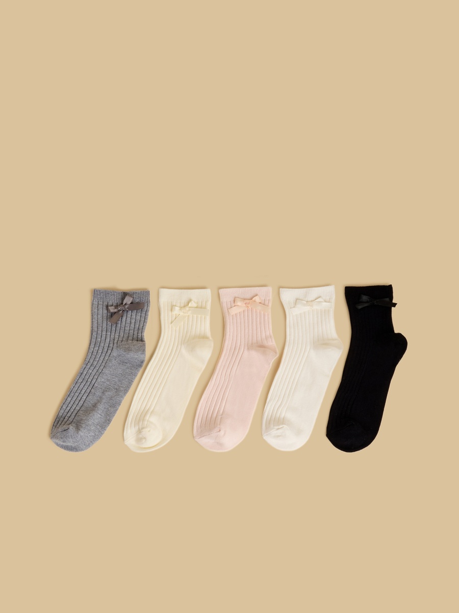 Pack of 5 - Ribbed Bow Accent Socks