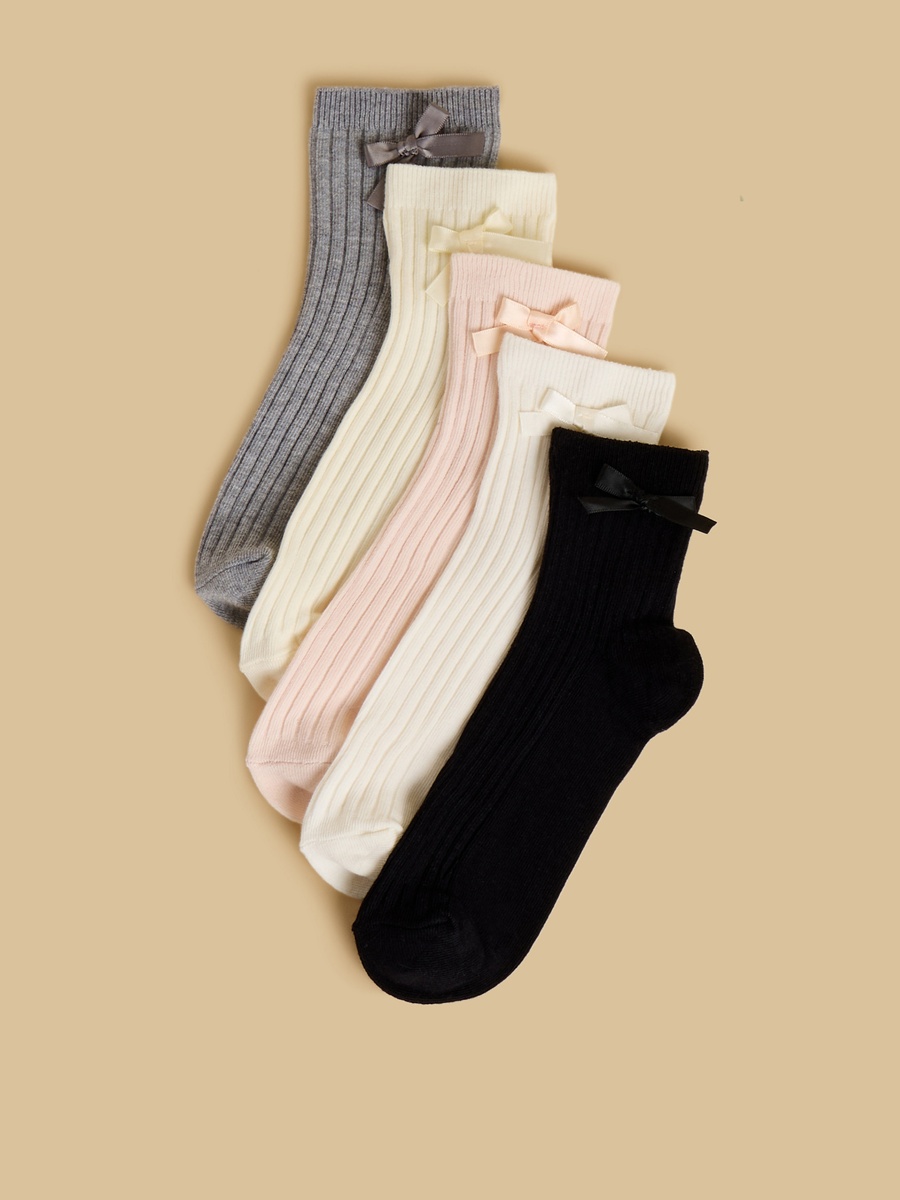 Pack of 5 - Ribbed Bow Accent Socks
