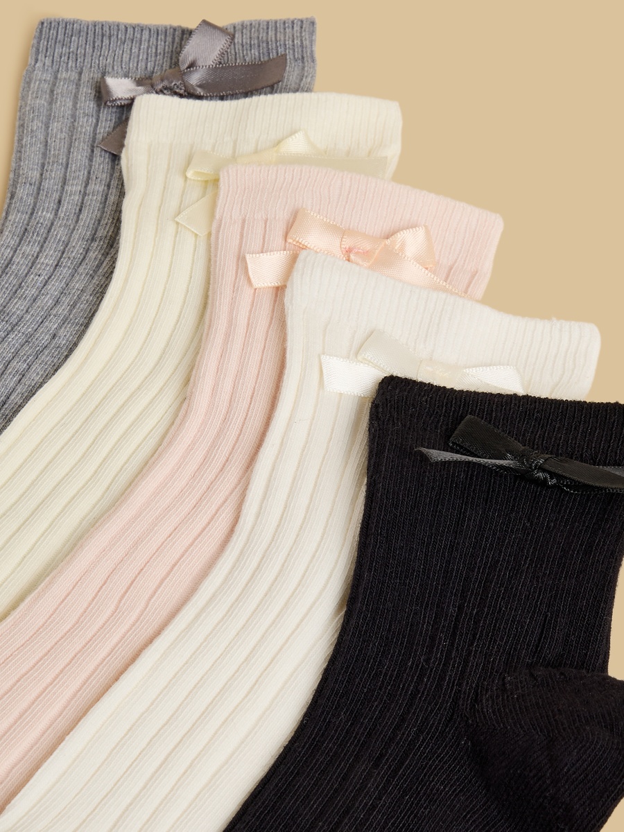 Pack of 5 - Ribbed Bow Accent Socks