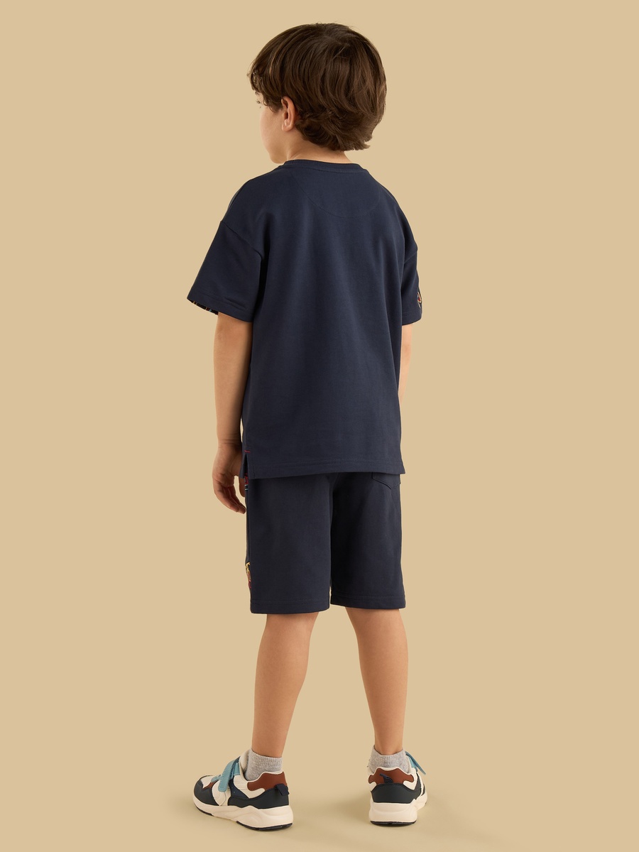 Vehicle Embroidered Cotton T-Shirt and Shorts Set