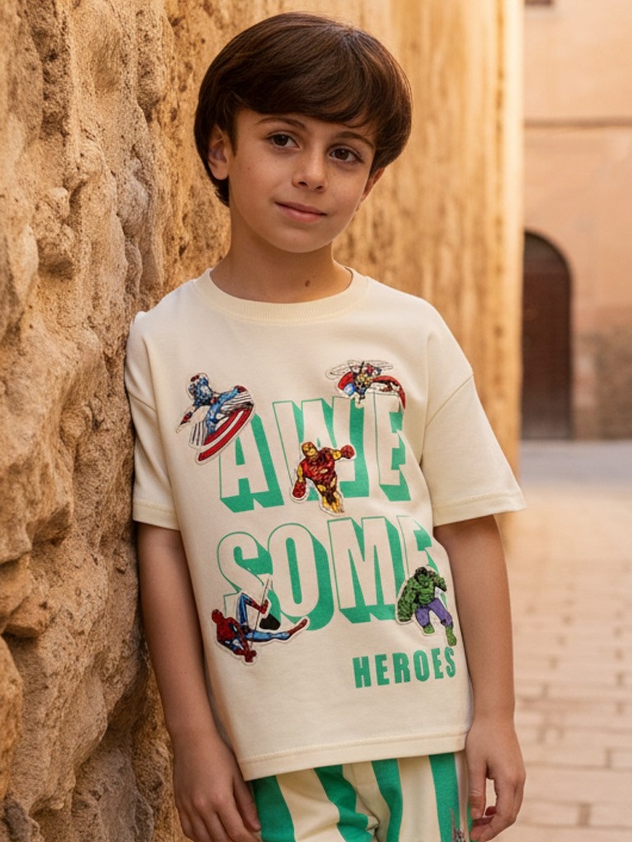 Avengers Print Cotton T-Shirt and Shorts Set