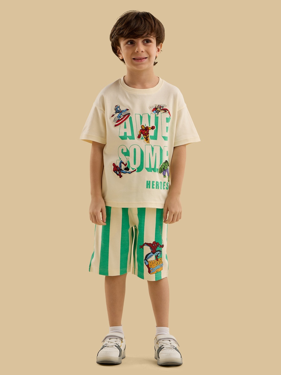 Avengers Print Cotton T-Shirt and Shorts Set