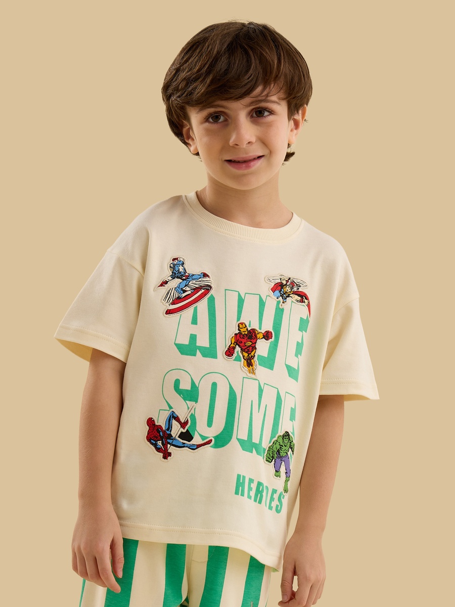 Avengers Print Cotton T-Shirt and Shorts Set
