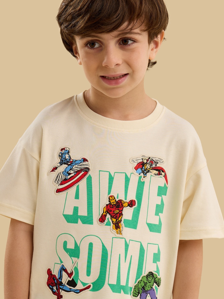 Avengers Print Cotton T-Shirt and Shorts Set