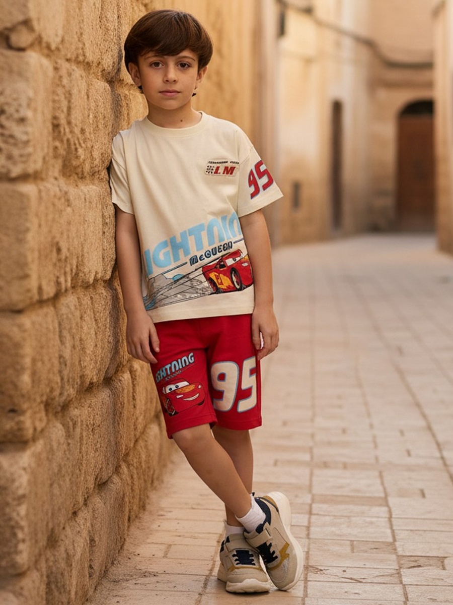 Lightning Mcqueen Print Cotton T-Shirt and Shorts Set