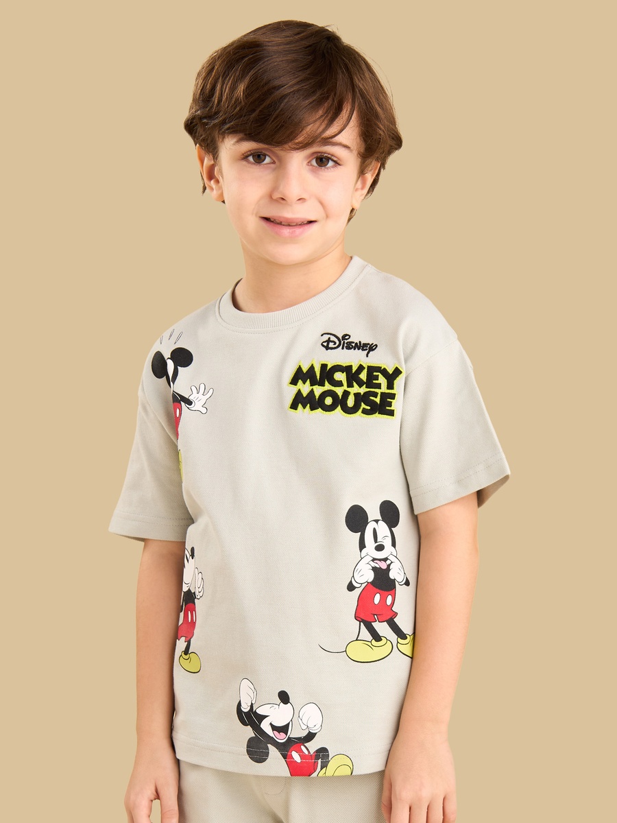 Mickey Mouse Print Cotton T-Shirt and Shorts Set