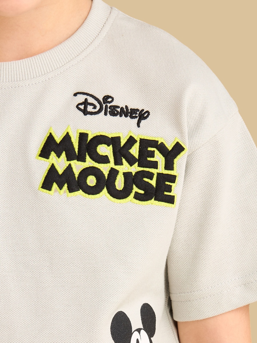 Mickey Mouse Print Cotton T-Shirt and Shorts Set