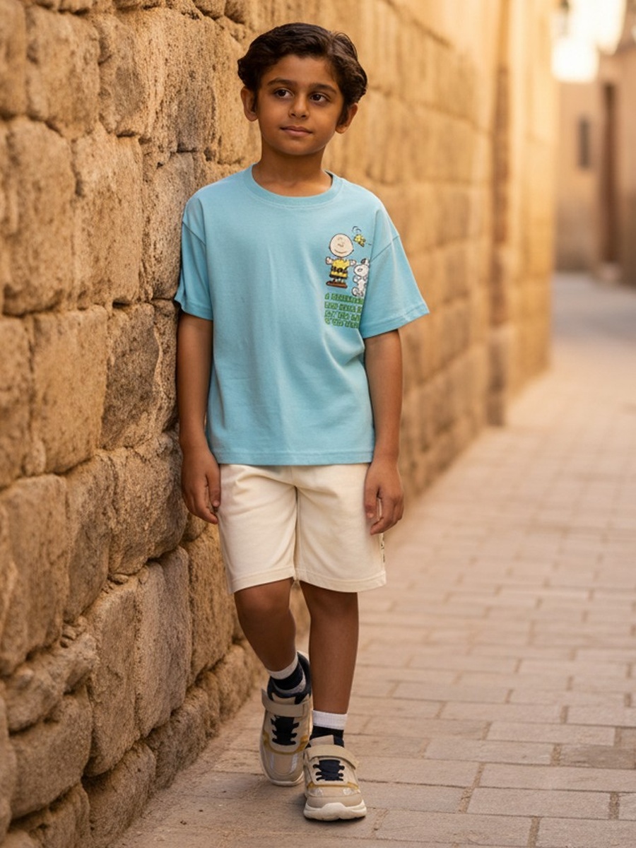 Peanuts Print Cotton T-Shirt and Shorts Set