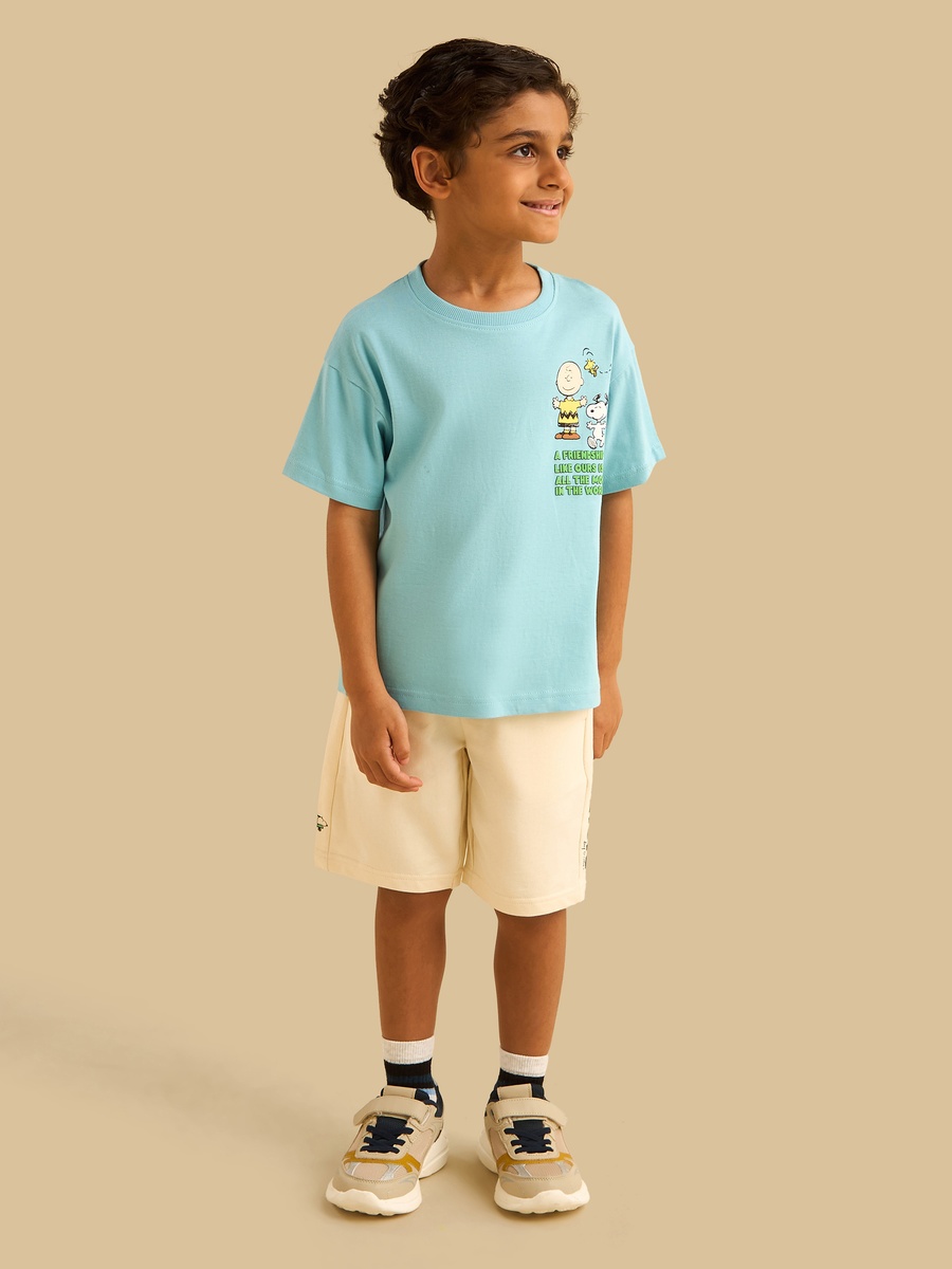 Peanuts Print Cotton T-Shirt and Shorts Set