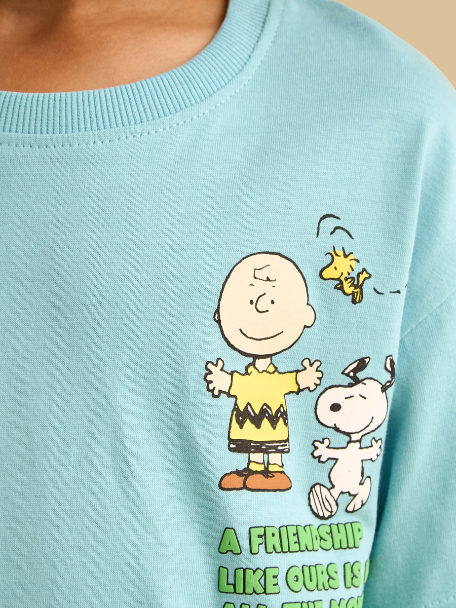 Peanuts Print Cotton T-Shirt and Shorts Set