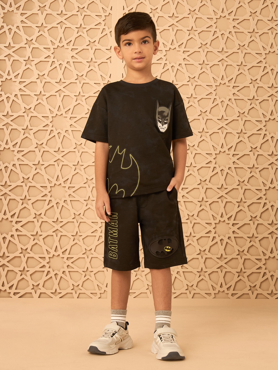 Batman Print Cotton T-Shirt and Shorts Set