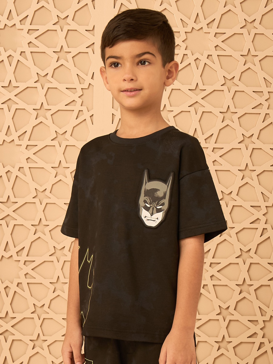Batman Print Cotton T-Shirt and Shorts Set