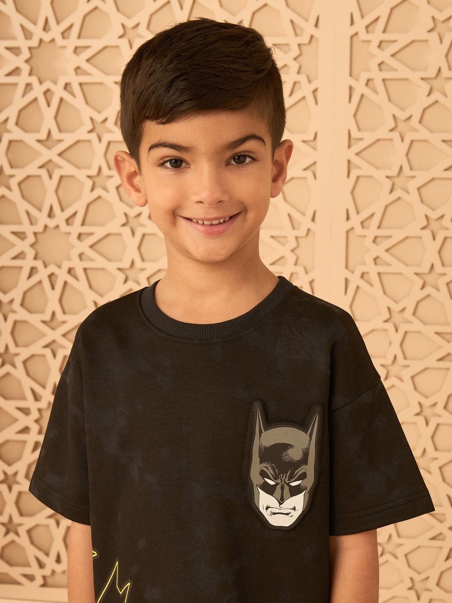 Batman Print Cotton T-Shirt and Shorts Set