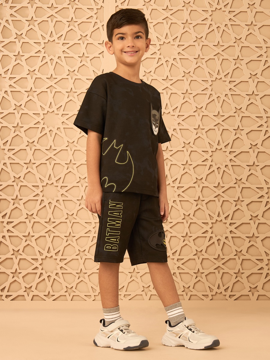 Batman Print Cotton T-Shirt and Shorts Set