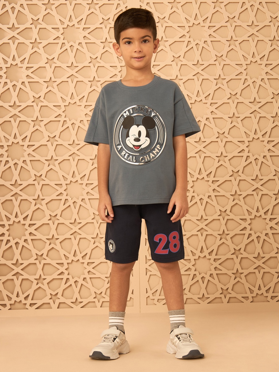 Mickey Mouse Foil Embossed Print T-Shirt and Shorts Set