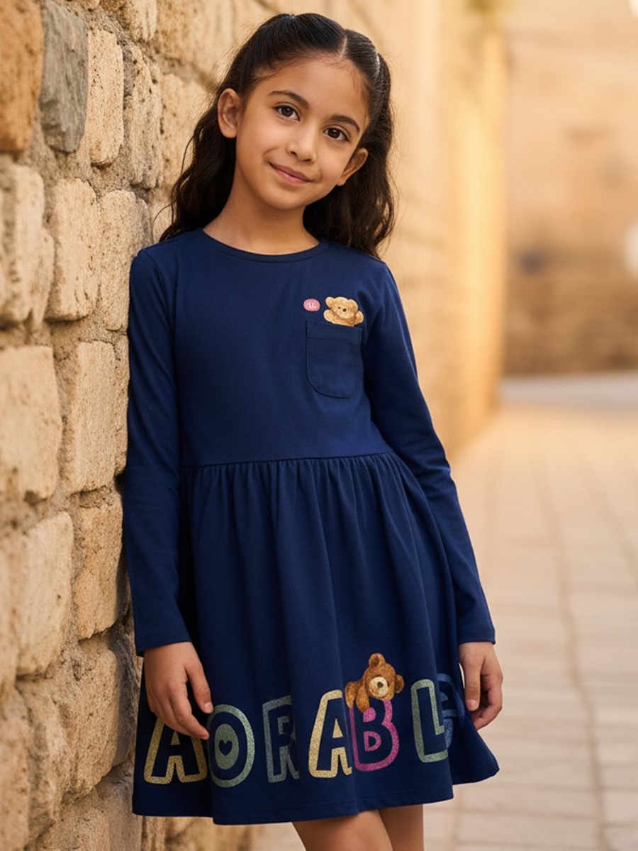 Teddy Bear Print Cotton Dress