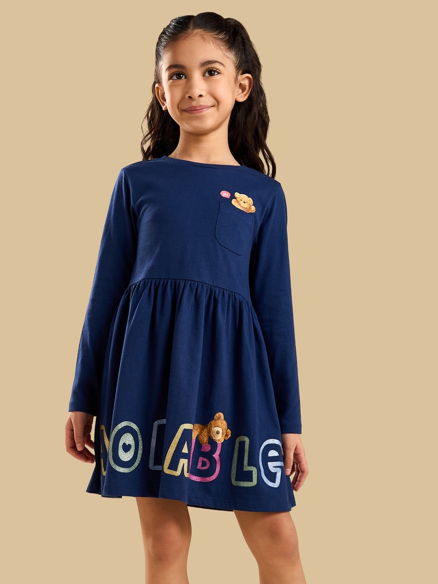 Teddy Bear Print Cotton Dress