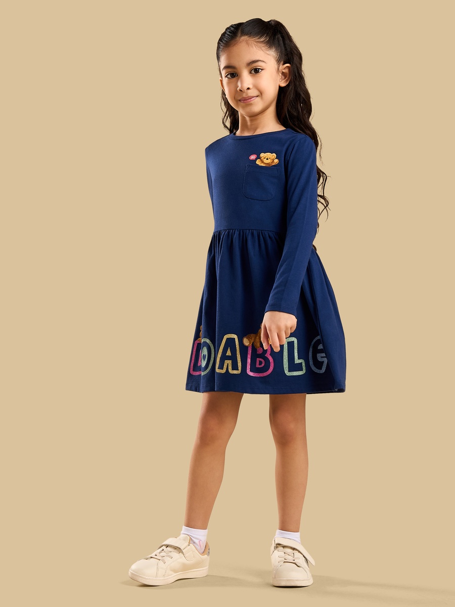 Teddy Bear Print Cotton Dress