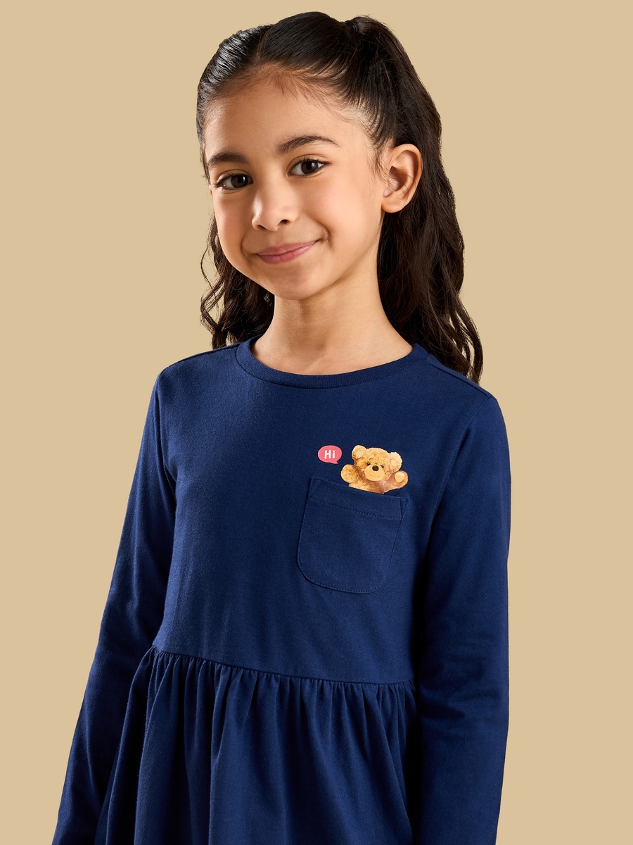 Teddy Bear Print Cotton Dress