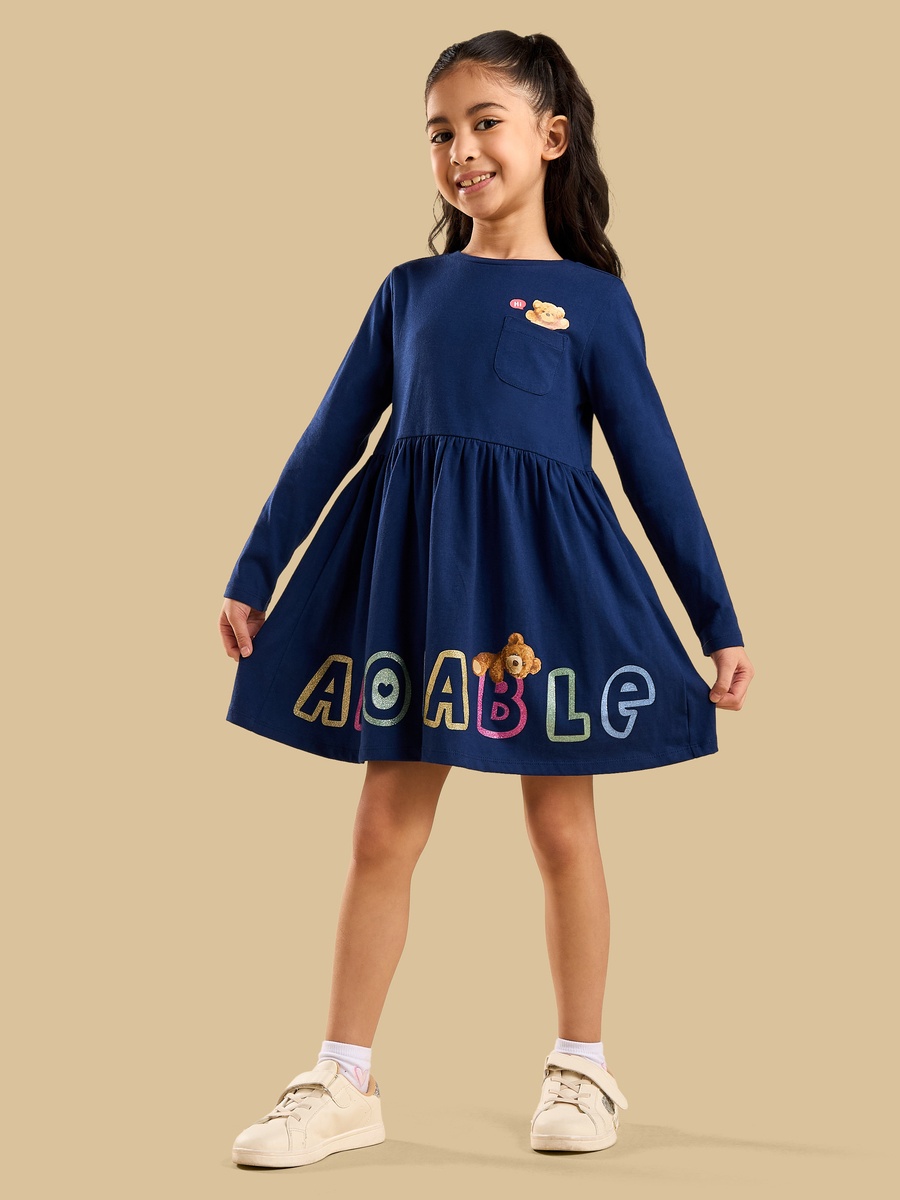 Teddy Bear Print Cotton Dress