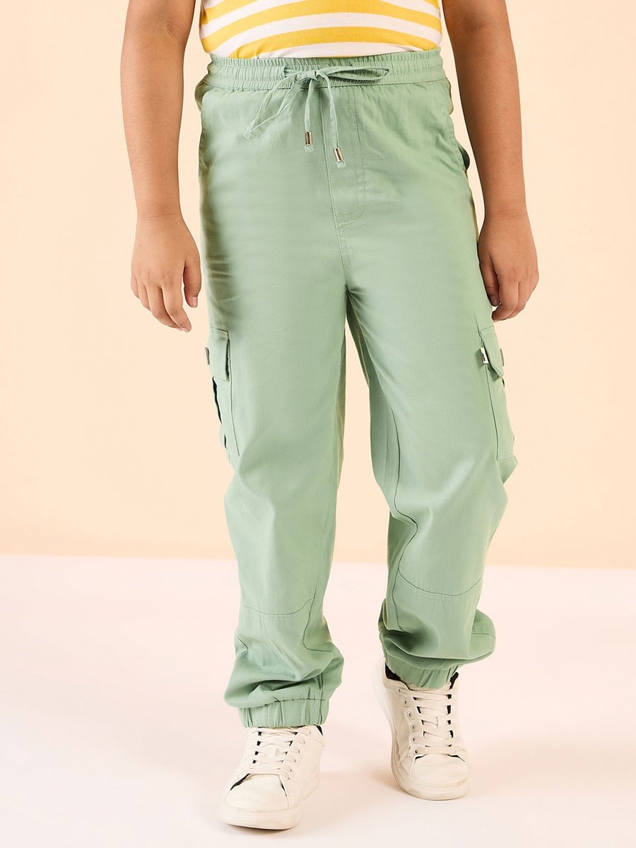 Boys Green Cotton Cargo Pants