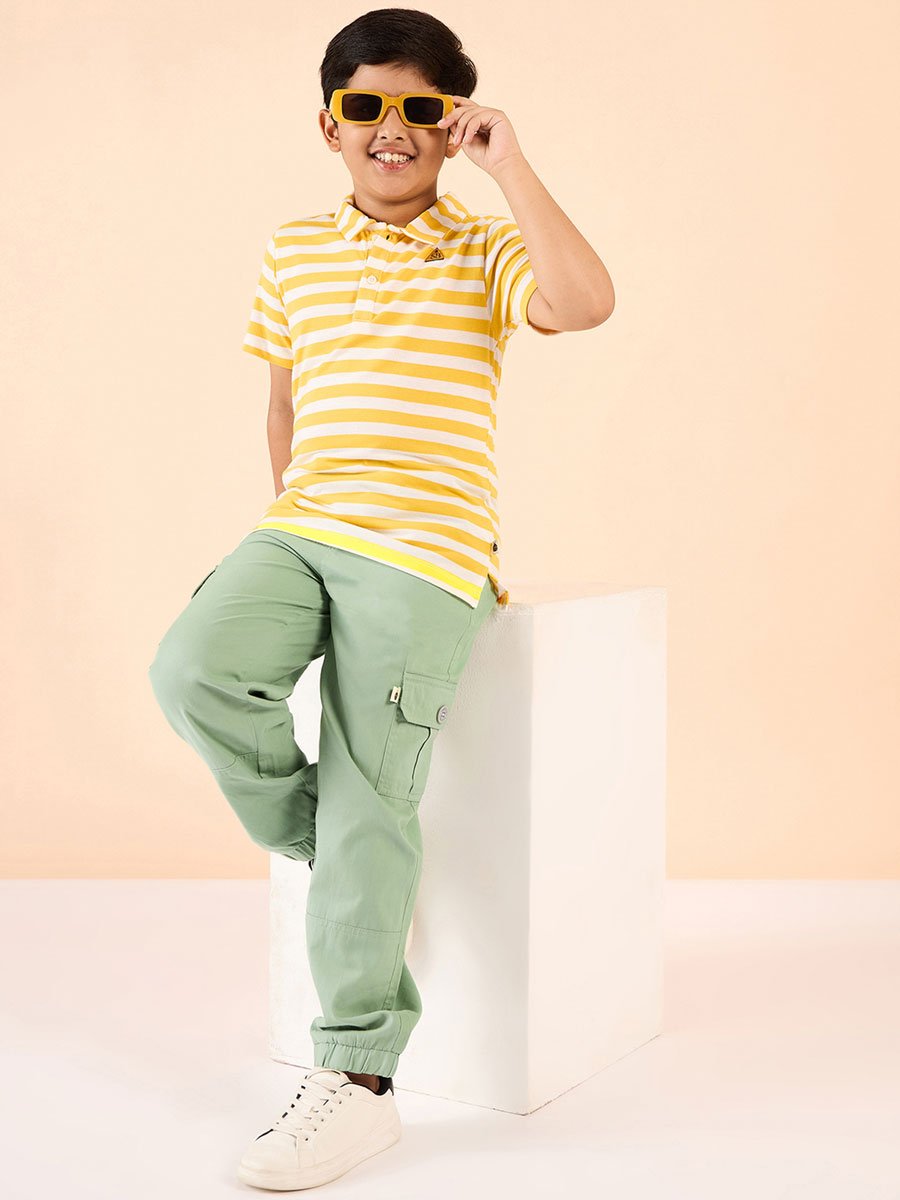 Boys Green Cotton Cargo Pants