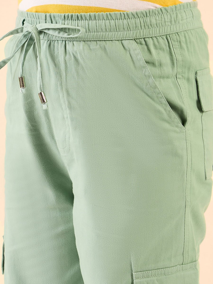 Boys Green Cotton Cargo Pants