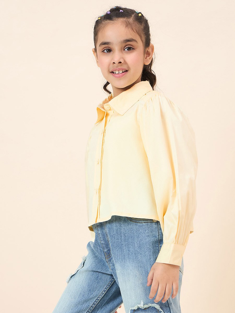 Girls Yellow Cotton Puff Sleeve Top