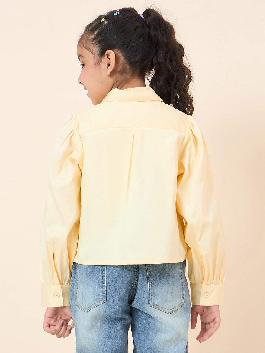 Girls Yellow Cotton Puff Sleeve Top