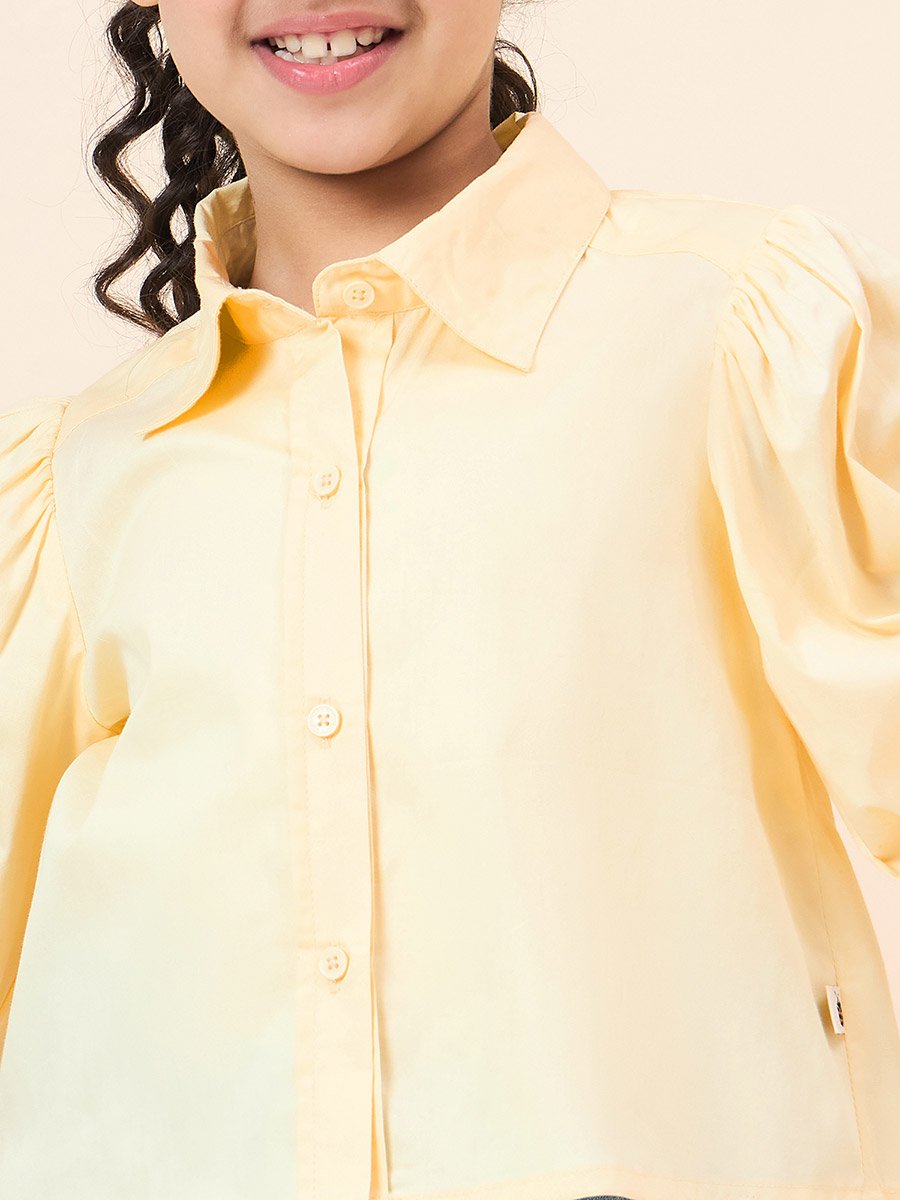 Girls Yellow Cotton Puff Sleeve Top