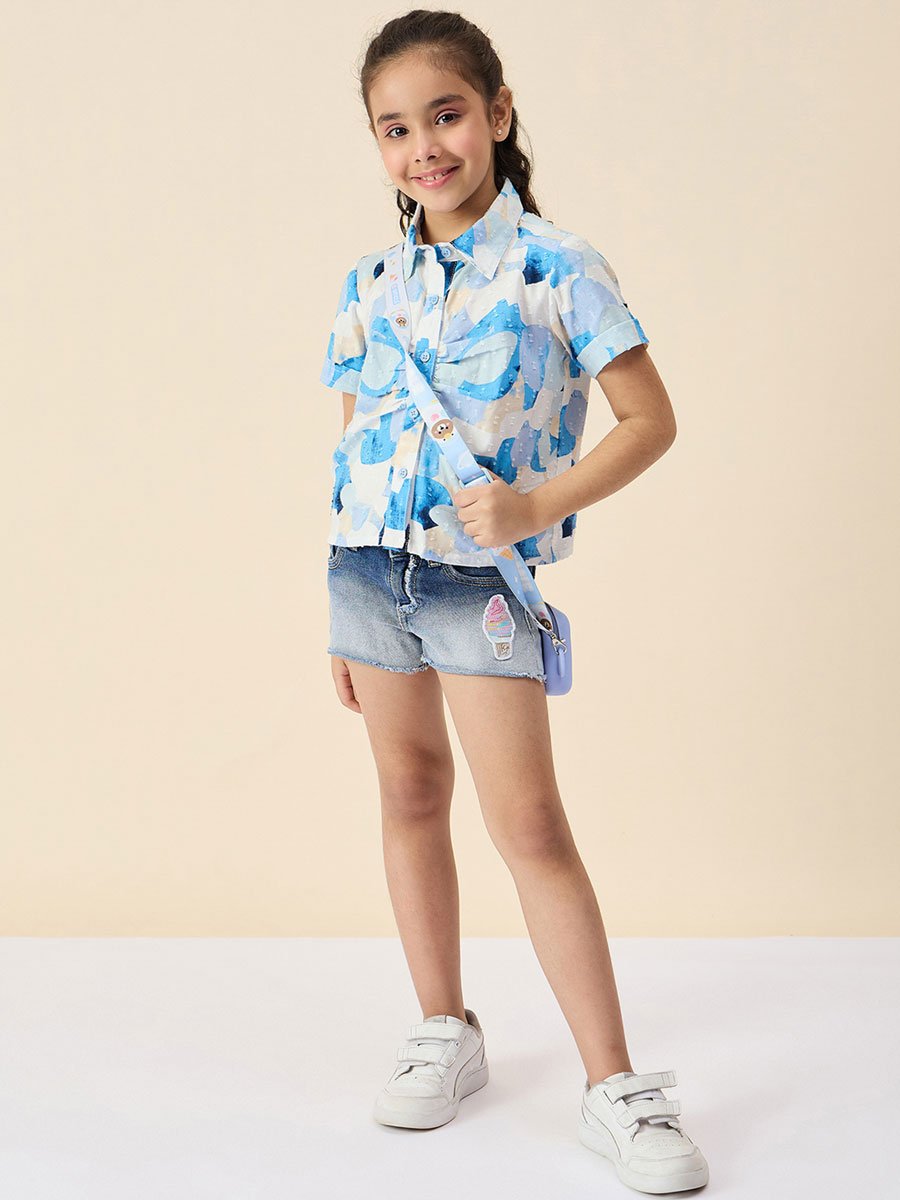 Girls Blue Abstract Print Shirt
