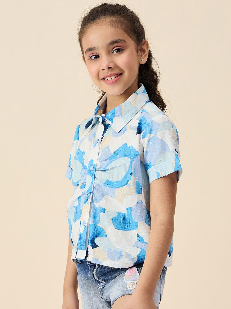 Girls Blue Abstract Print Shirt