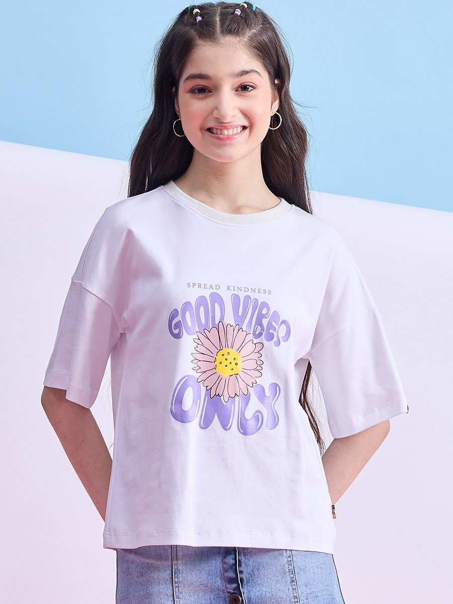 Girls Lilac Floral Print T-Shirt